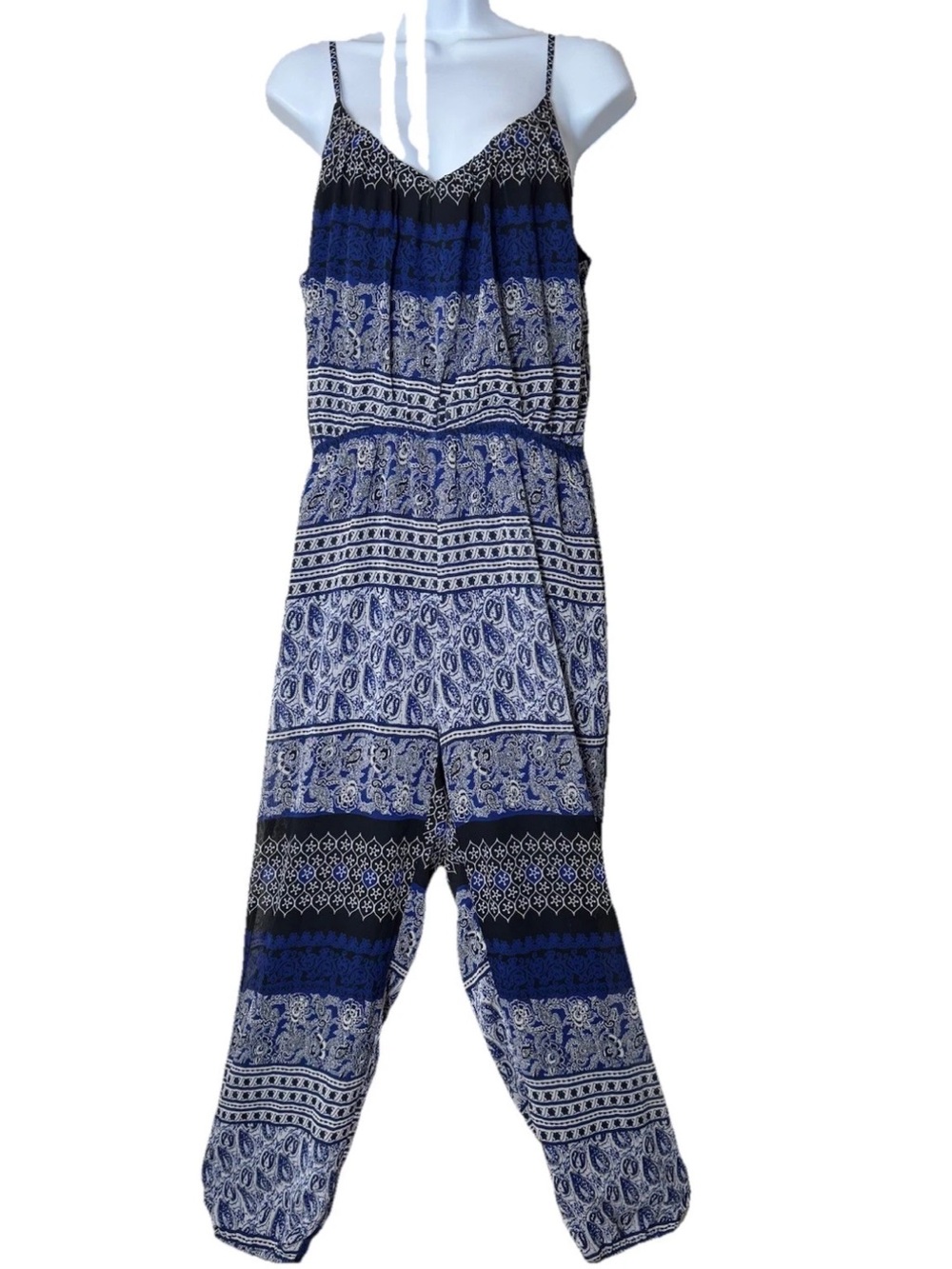 Greylin Anthropologie Jumpsuit Romper Medium Blue Paisley Cami Strappy Pockets - Picture 4 of 9